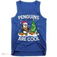 Penguins Are Cool Xmas Tree Lights Santa Penguin Christmas Gift Tank Top thumb 0