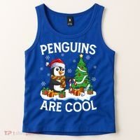 Penguins Are Cool Xmas Tree Lights Santa Penguin Christmas Gift Tank Top thumb 2