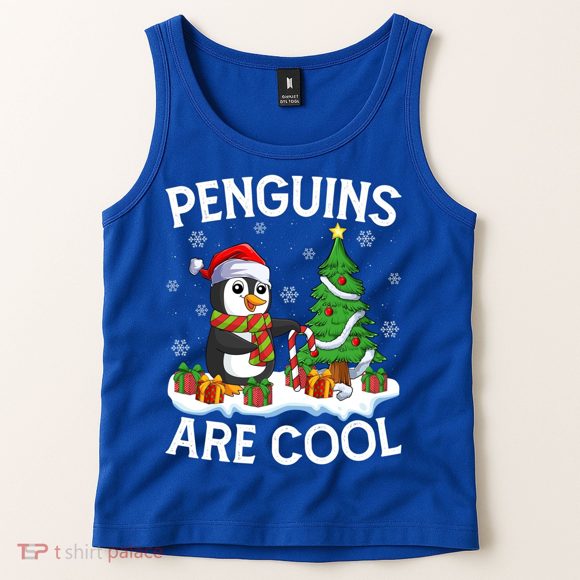 Penguins Are Cool Xmas Tree Lights Santa Penguin Christmas Gift Tank Top