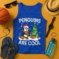 Penguins Are Cool Xmas Tree Lights Santa Penguin Christmas Gift Tank Top thumb 4