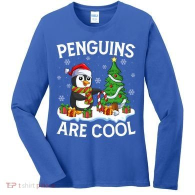 Penguins Are Cool Xmas Tree Lights Santa Penguin Christmas Gift Women's Long Sleeve Shirt