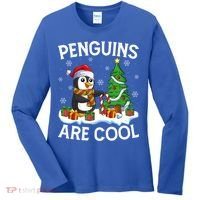 Penguins Are Cool Xmas Tree Lights Santa Penguin Christmas Gift Women's Long Sleeve Shirt thumb 0