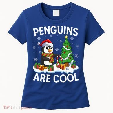 Penguins Are Cool Xmas Tree Lights Santa Penguin Christmas Gift Women's T-Shirt