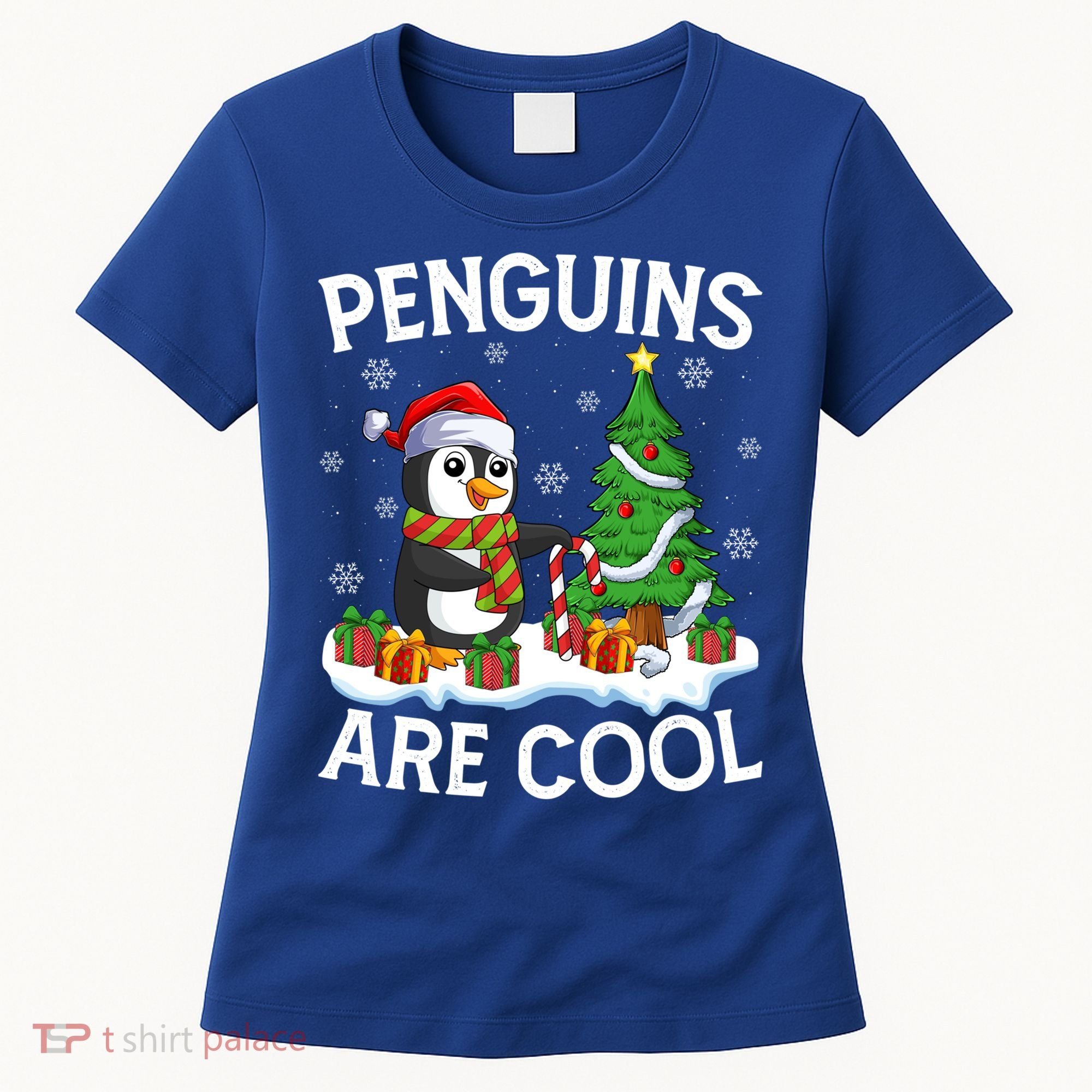 Penguins Are Cool Xmas Tree Lights Santa Penguin Christmas Gift Women's T-Shirt