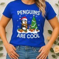 Penguins Are Cool Xmas Tree Lights Santa Penguin Christmas Gift Women's T-Shirt thumb 2