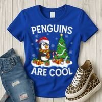 Penguins Are Cool Xmas Tree Lights Santa Penguin Christmas Gift Women's T-Shirt thumb 3