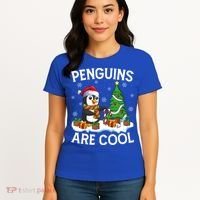 Penguins Are Cool Xmas Tree Lights Santa Penguin Christmas Gift Women's T-Shirt thumb 4