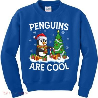 Penguins Are Cool Xmas Tree Lights Santa Penguin Christmas Gift Kids Sweatshirt