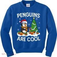Penguins Are Cool Xmas Tree Lights Santa Penguin Christmas Gift Kids Sweatshirt thumb 0