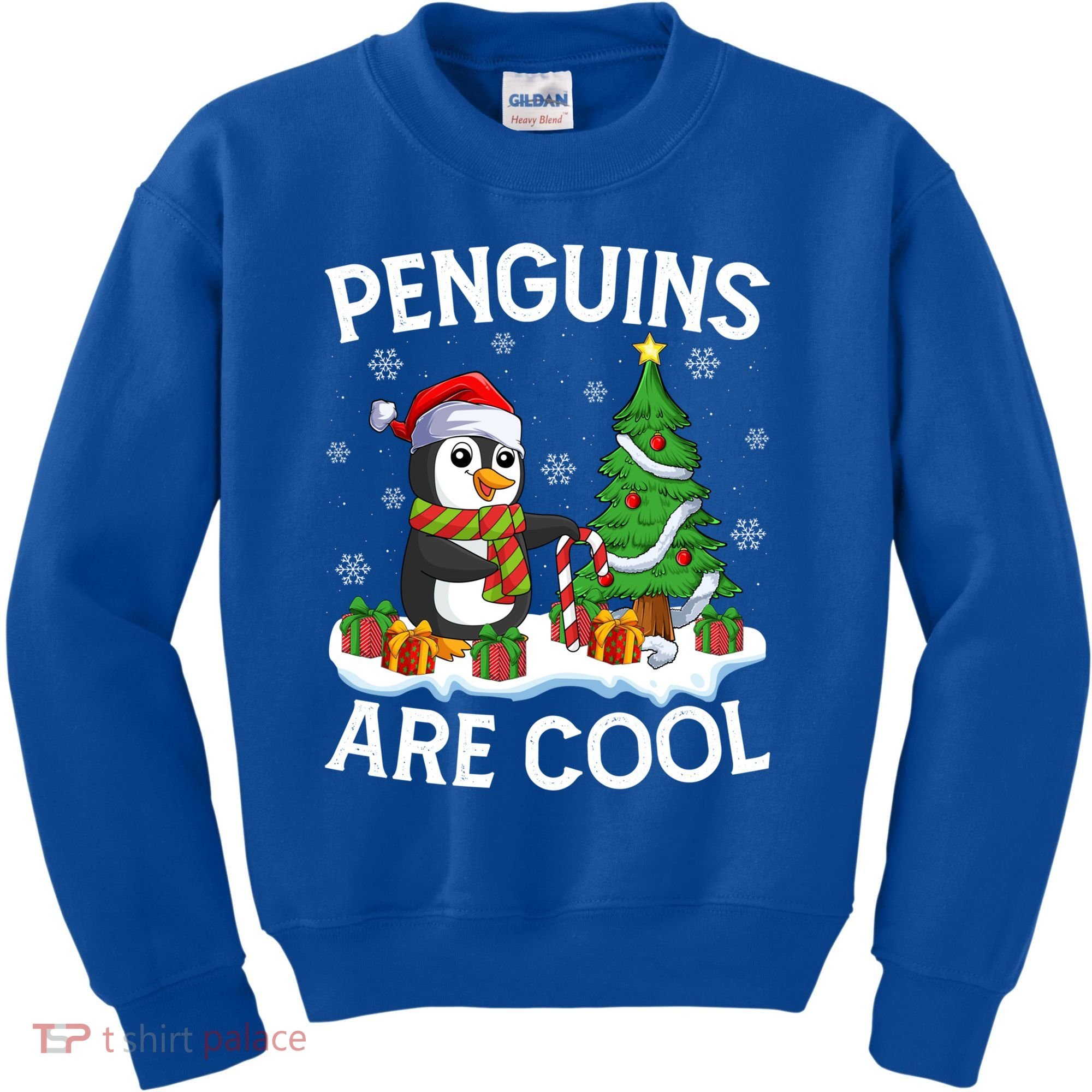 Penguins Are Cool Xmas Tree Lights Santa Penguin Christmas Gift Kids Sweatshirt
