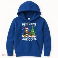 Penguins Are Cool Xmas Tree Lights Santa Penguin Christmas Gift Kids Hoodie thumb 0