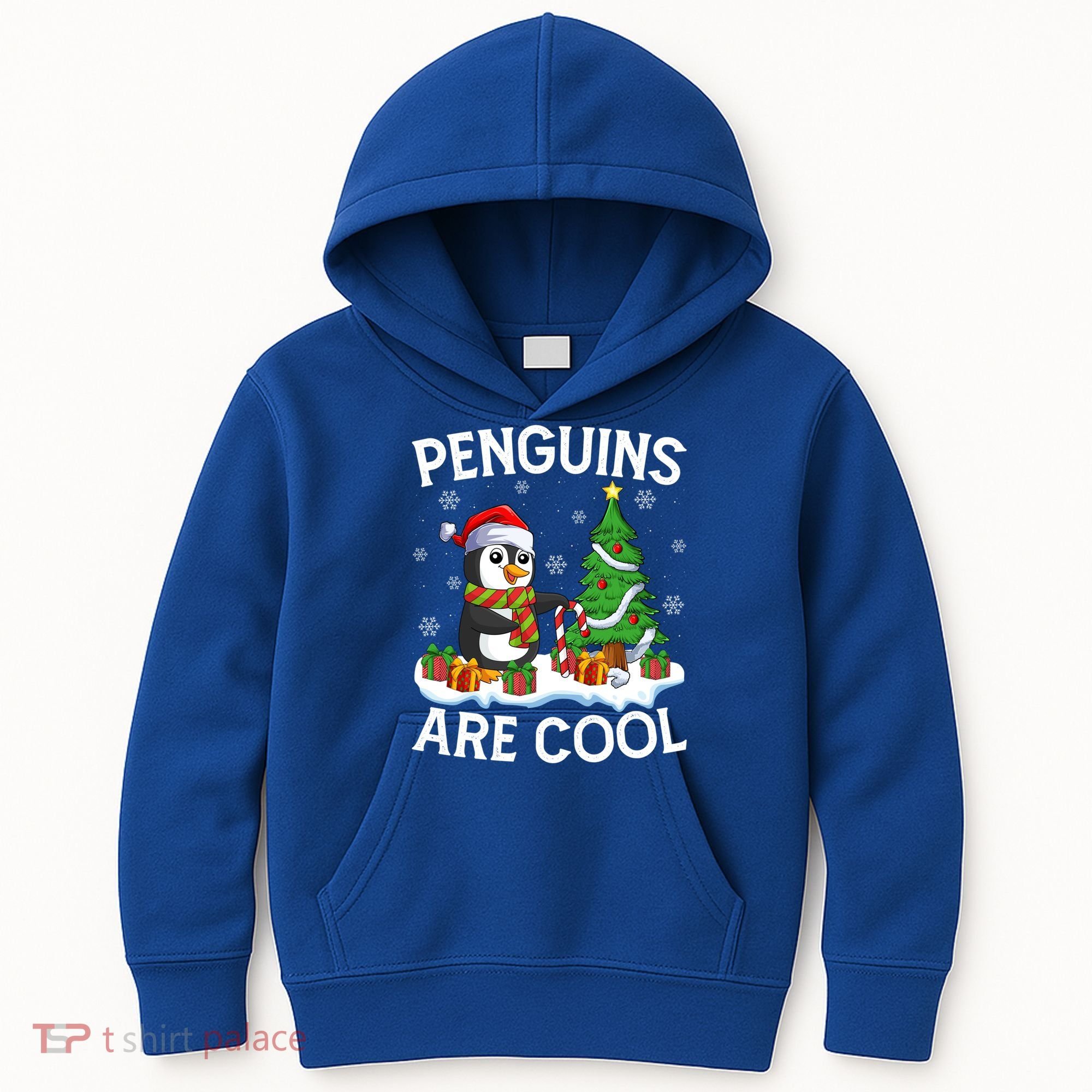 Penguins Are Cool Xmas Tree Lights Santa Penguin Christmas Gift Kids Hoodie