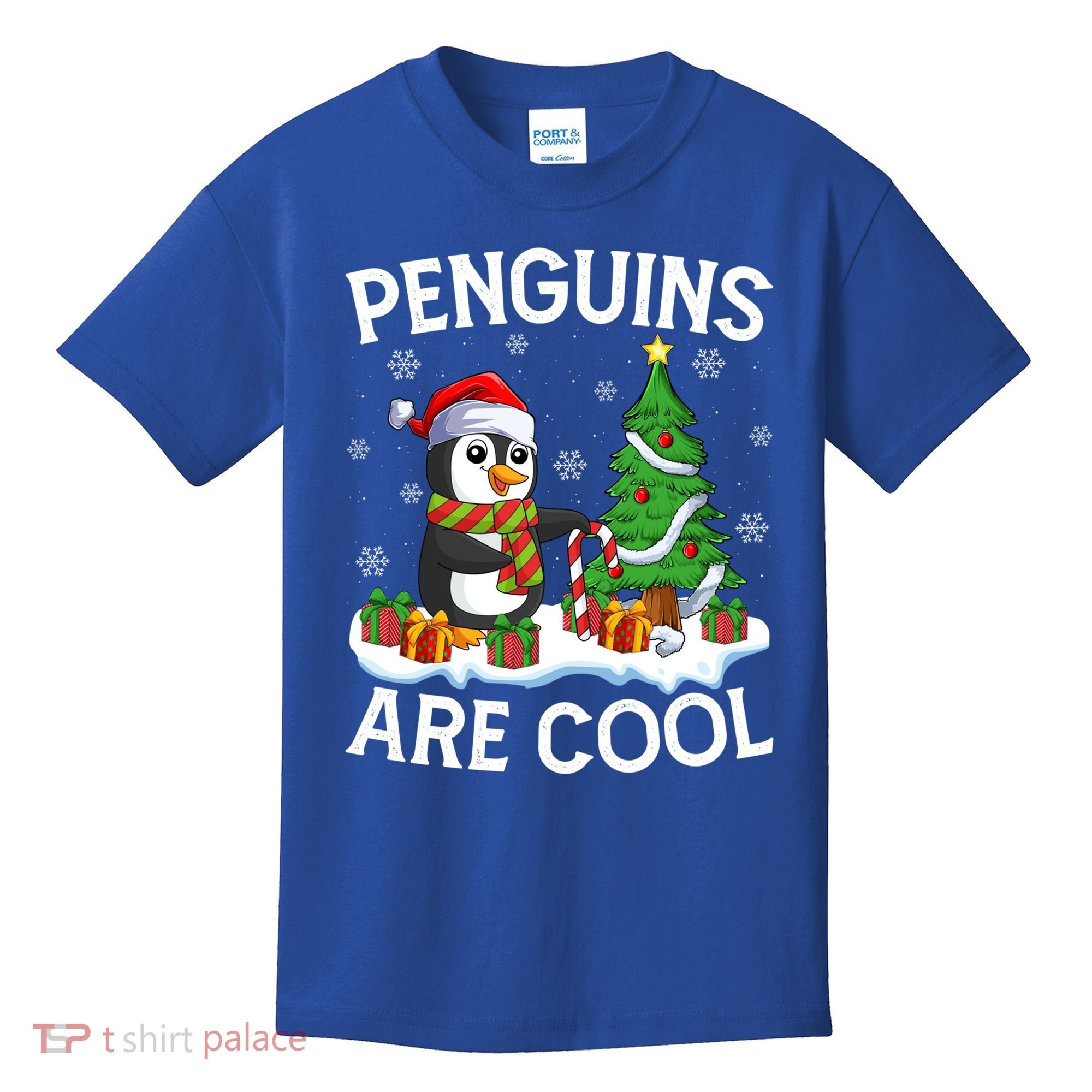 Penguins Are Cool Xmas Tree Lights Santa Penguin Christmas Gift Kids T-Shirt