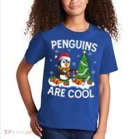 Penguins Are Cool Xmas Tree Lights Santa Penguin Christmas Gift Kids T-Shirt thumb 2