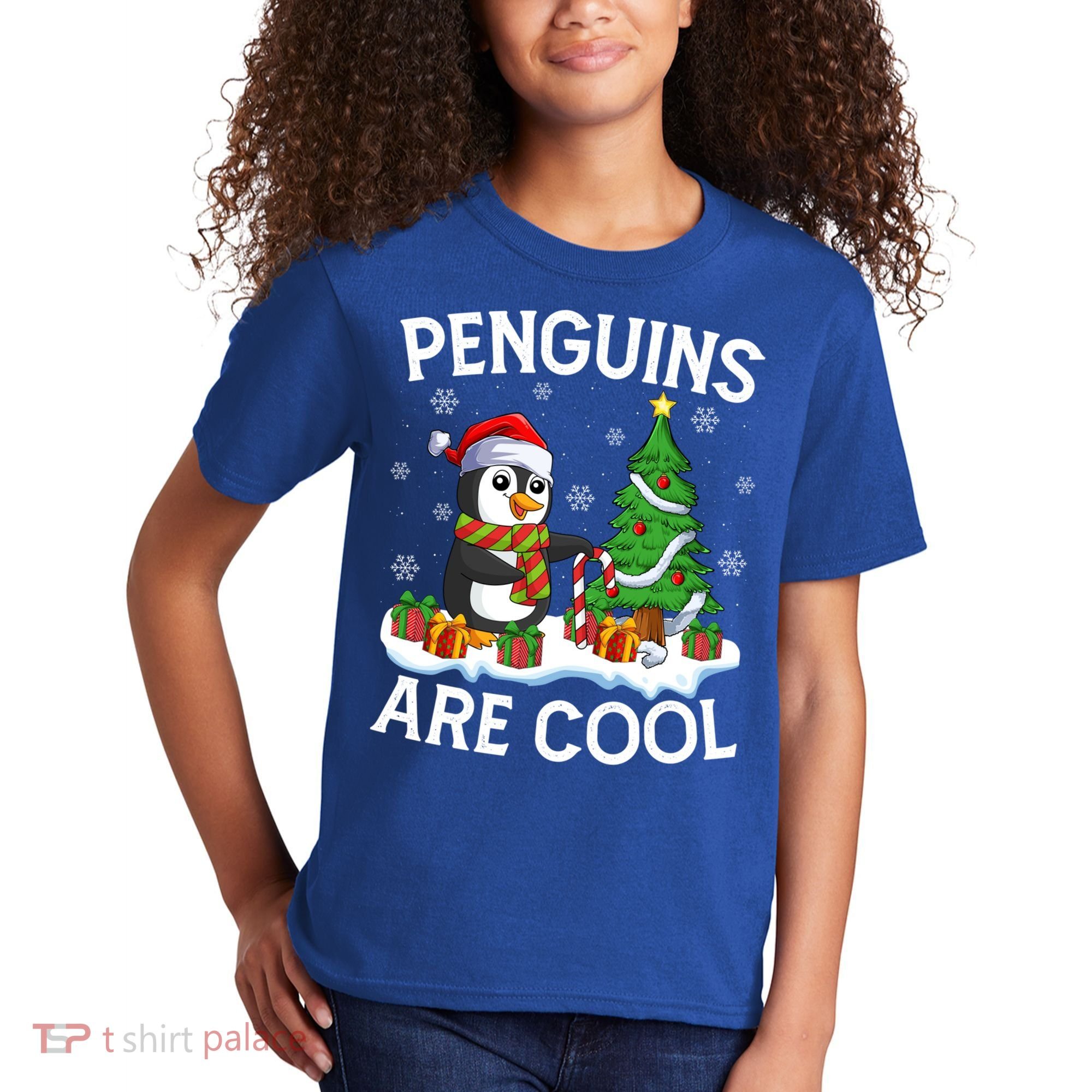 Penguins Are Cool Xmas Tree Lights Santa Penguin Christmas Gift Kids T-Shirt