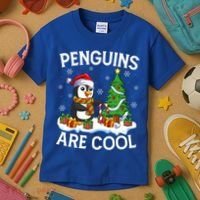 Penguins Are Cool Xmas Tree Lights Santa Penguin Christmas Gift Kids T-Shirt thumb 3