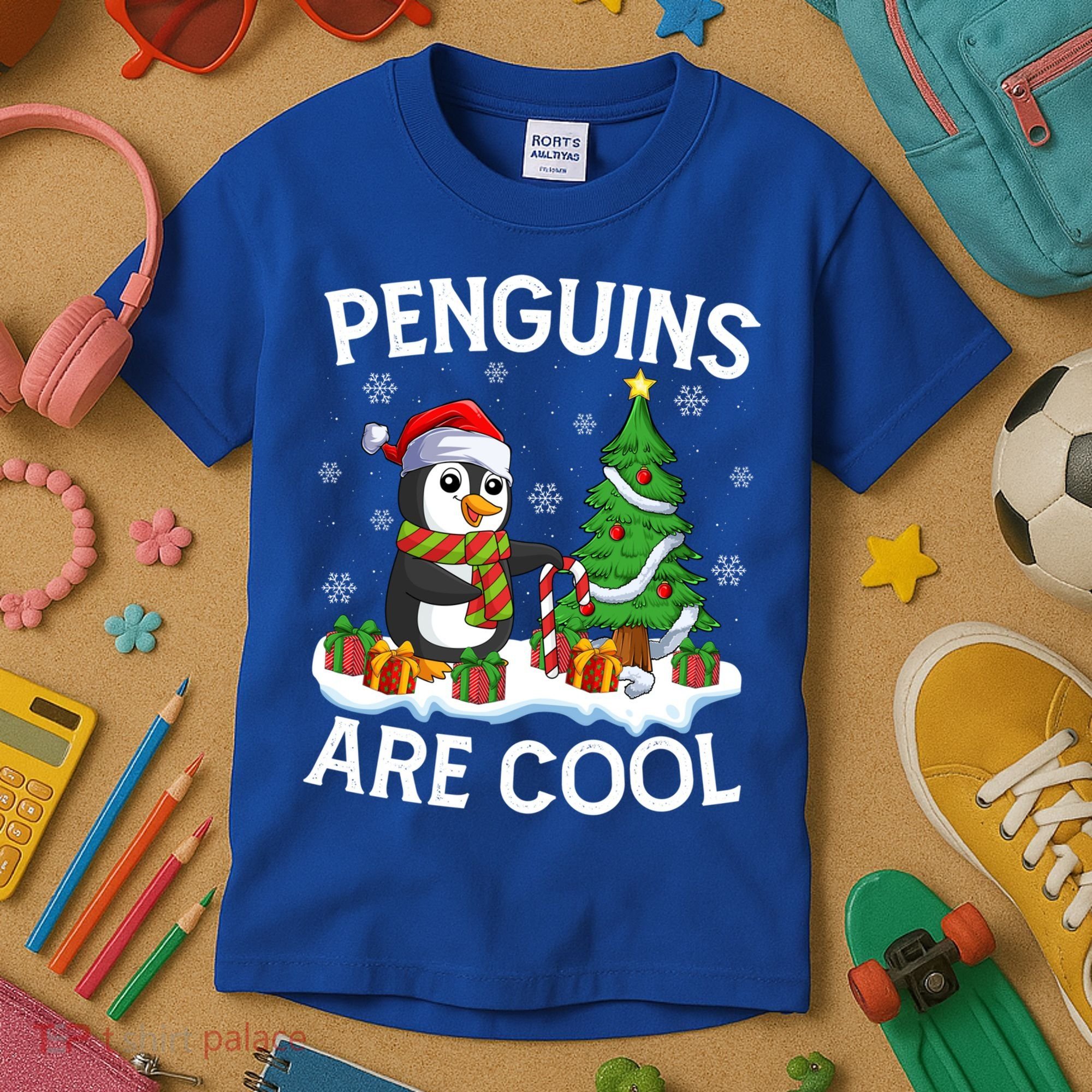 Penguins Are Cool Xmas Tree Lights Santa Penguin Christmas Gift Kids T-Shirt