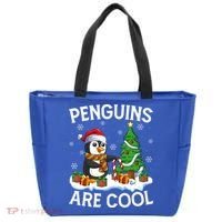 Penguins Are Cool Xmas Tree Lights Santa Penguin Christmas Gift Tote Bag thumb 0