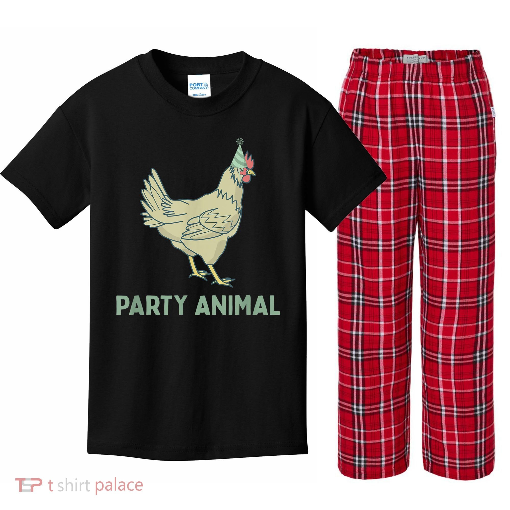 Party Animal Chicken Birthday, Chicken Birthday Kids Plaid Pajama Set