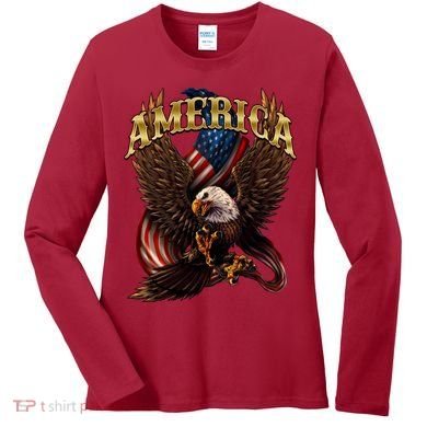 Patriotic America Design With Eagle And American Flag Women's Long Sleeve Shirt