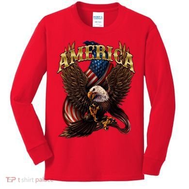 Patriotic America Design With Eagle And American Flag Kids Long Sleeve Shirt