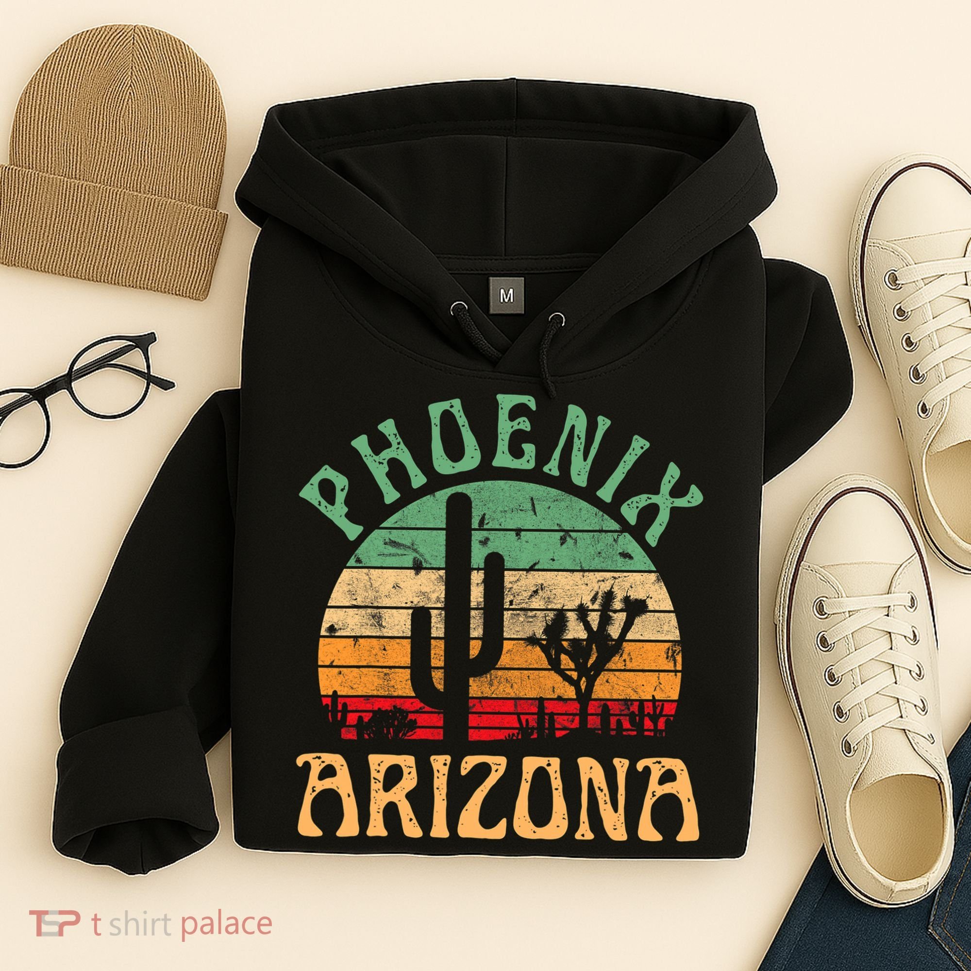 Phoenix Arizona Desert Cactus Retro Sunset Outdoors Retro Hoodie