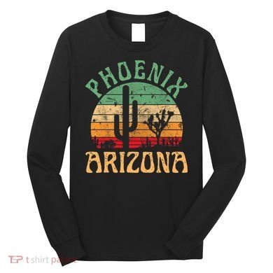 Phoenix Arizona Desert Cactus Retro Sunset Outdoors Retro Long Sleeve Shirt