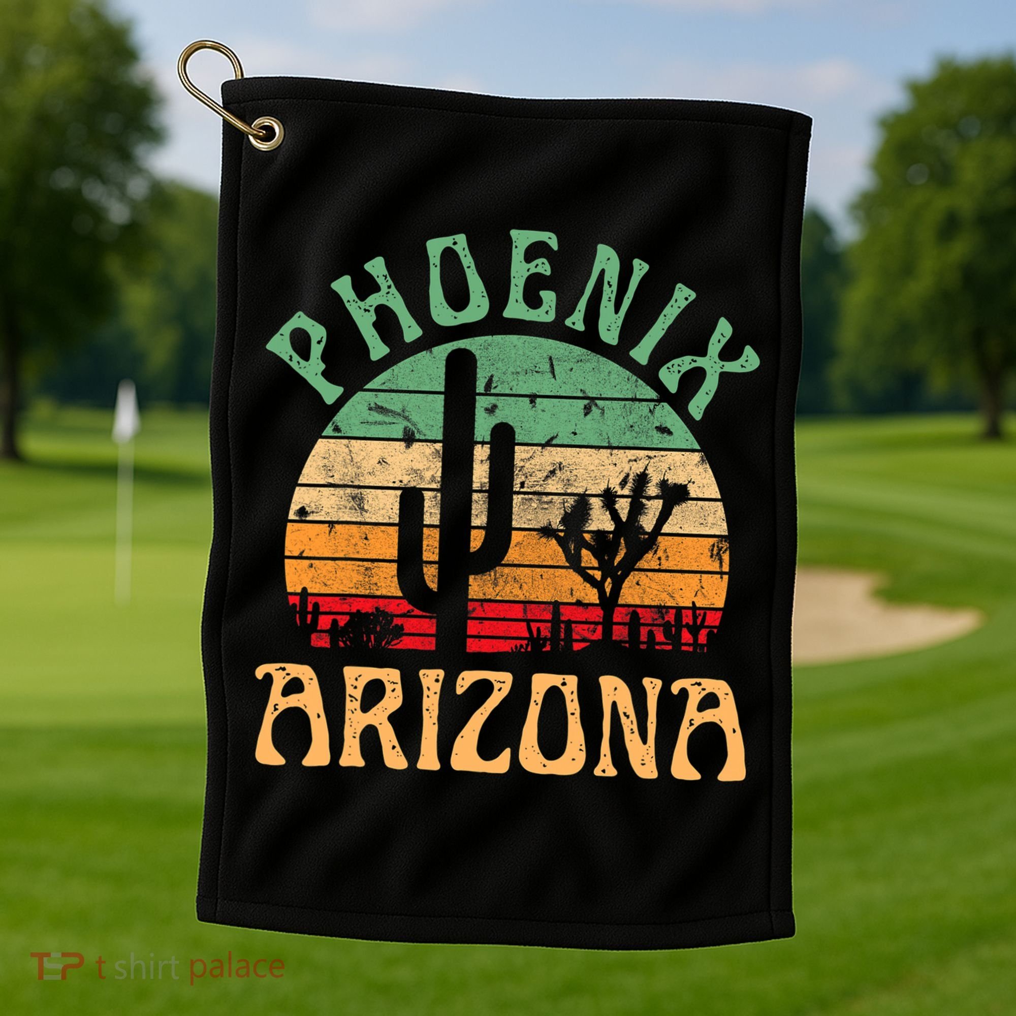 Phoenix Arizona Desert Cactus Retro Sunset Outdoors Retro Golf Towel