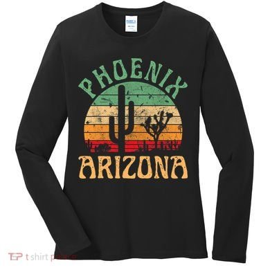 Phoenix Arizona Desert Cactus Retro Sunset Outdoors Retro Women's Long Sleeve Shirt