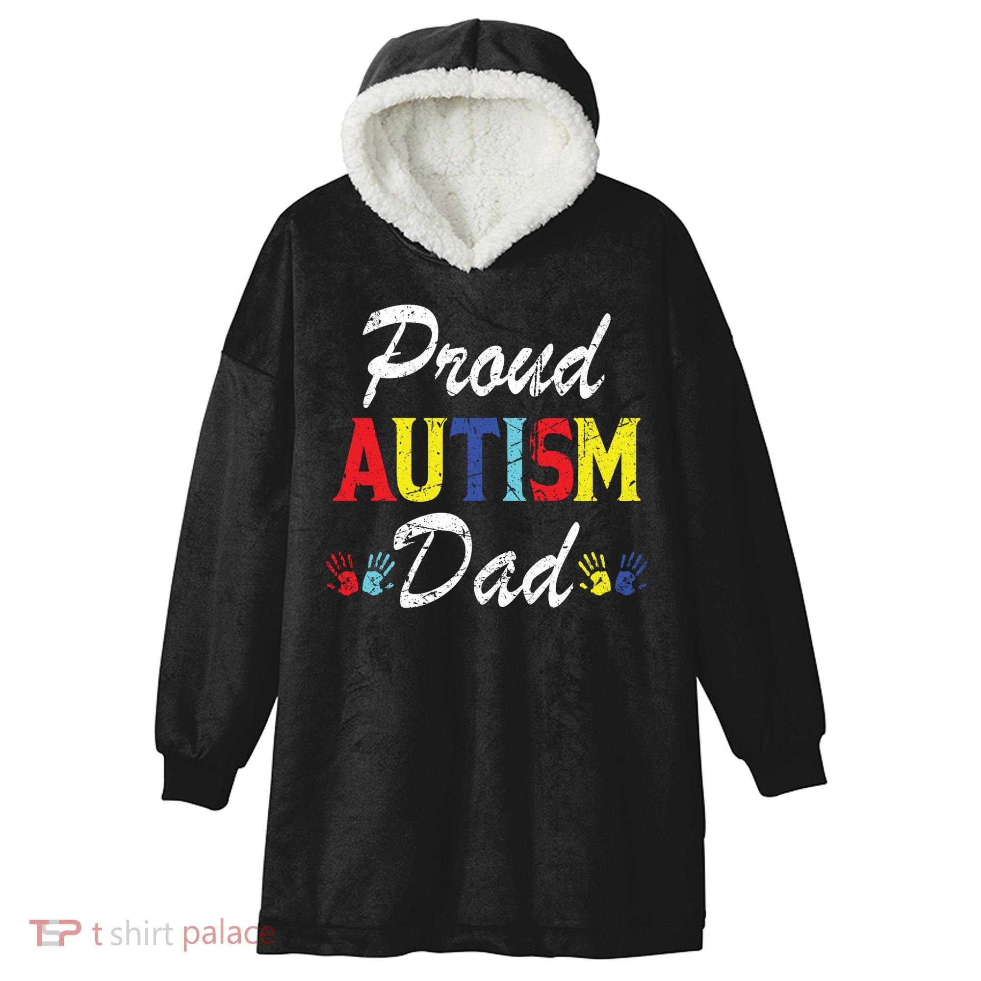 Proud Autism Dad Gift Hooded Wearable Blanket