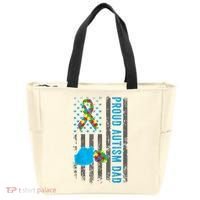 Proud Autism Dad American Flag USA Autism Awareness Dad  Tote Bag thumb 0