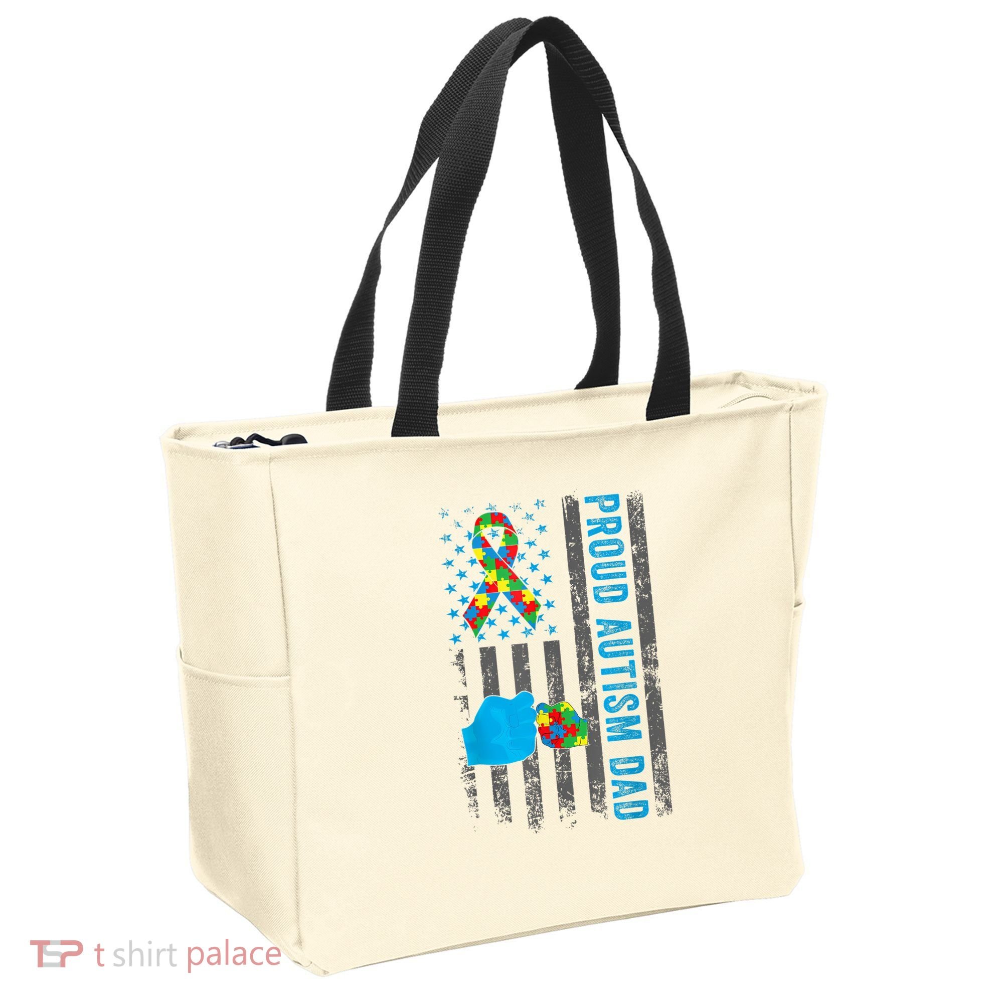 Proud Autism Dad American Flag USA Autism Awareness Dad  Tote Bag
