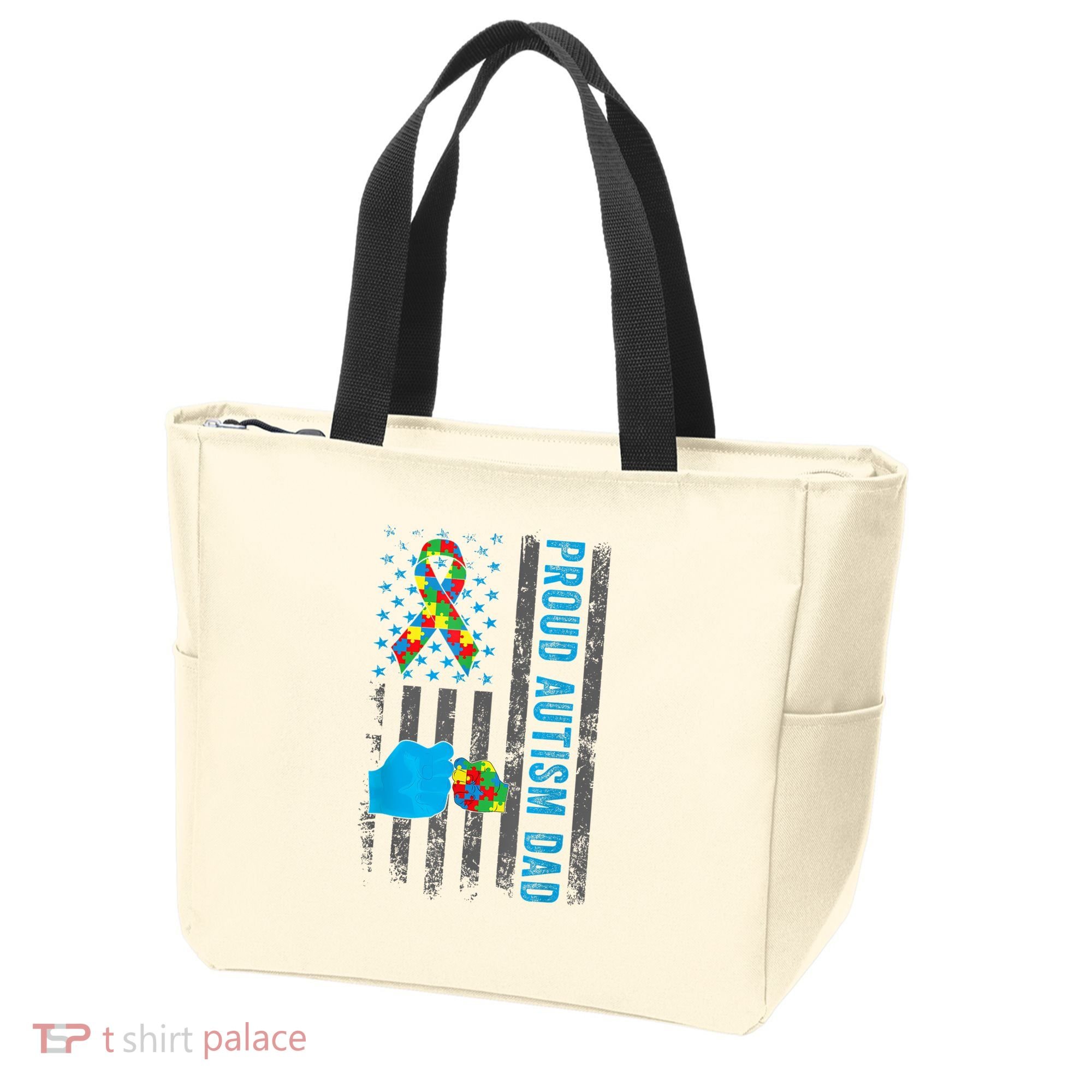 Proud Autism Dad American Flag USA Autism Awareness Dad  Tote Bag