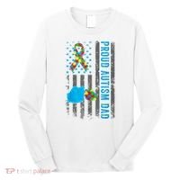 Proud Autism Dad American Flag USA Autism Awareness Dad  Long Sleeve Shirt thumb 0