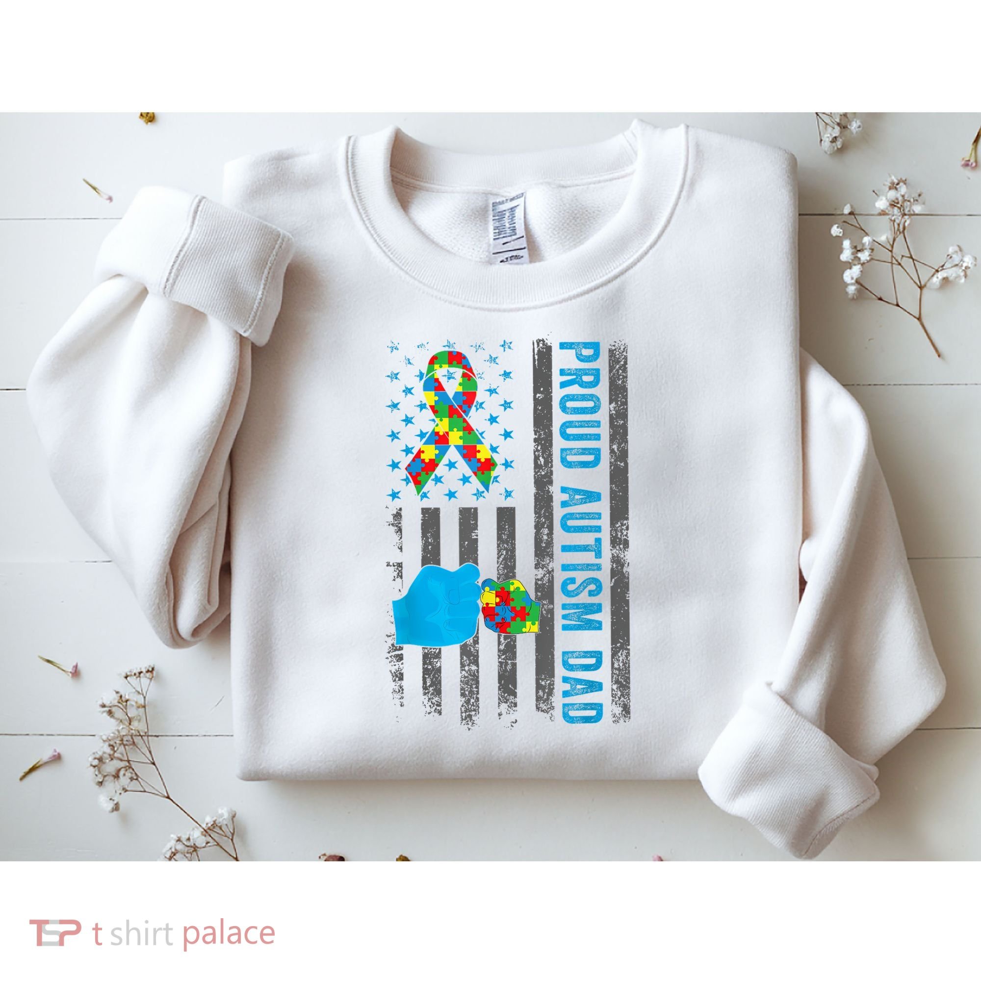 Proud Autism Dad American Flag USA Autism Awareness Dad  Sweatshirt