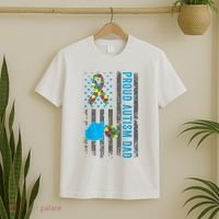 Proud Autism Dad American Flag USA Autism Awareness Dad  T-Shirt thumb 2