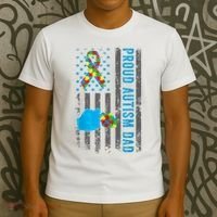 Proud Autism Dad American Flag USA Autism Awareness Dad  T-Shirt thumb 3