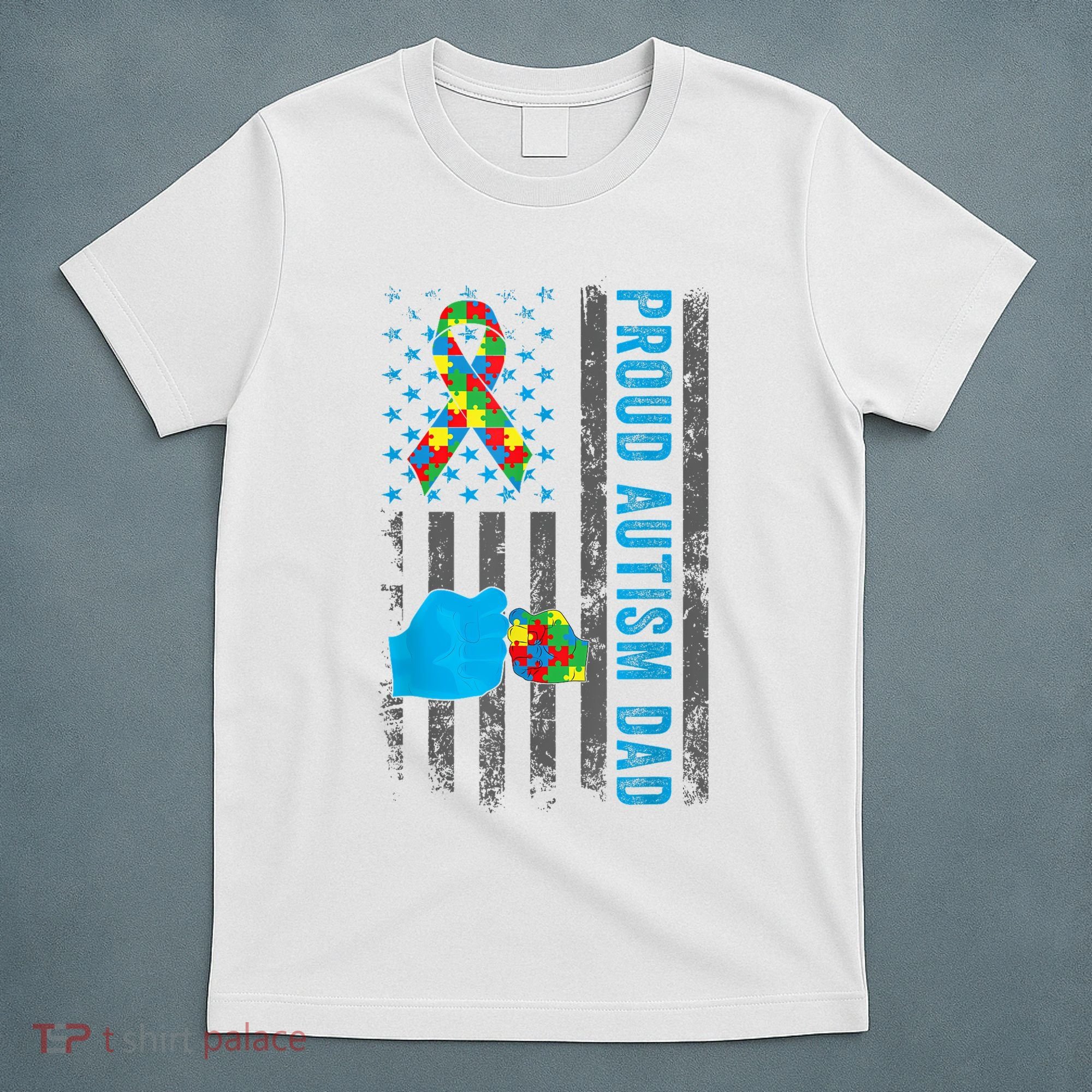 Proud Autism Dad American Flag USA Autism Awareness Dad  T-Shirt