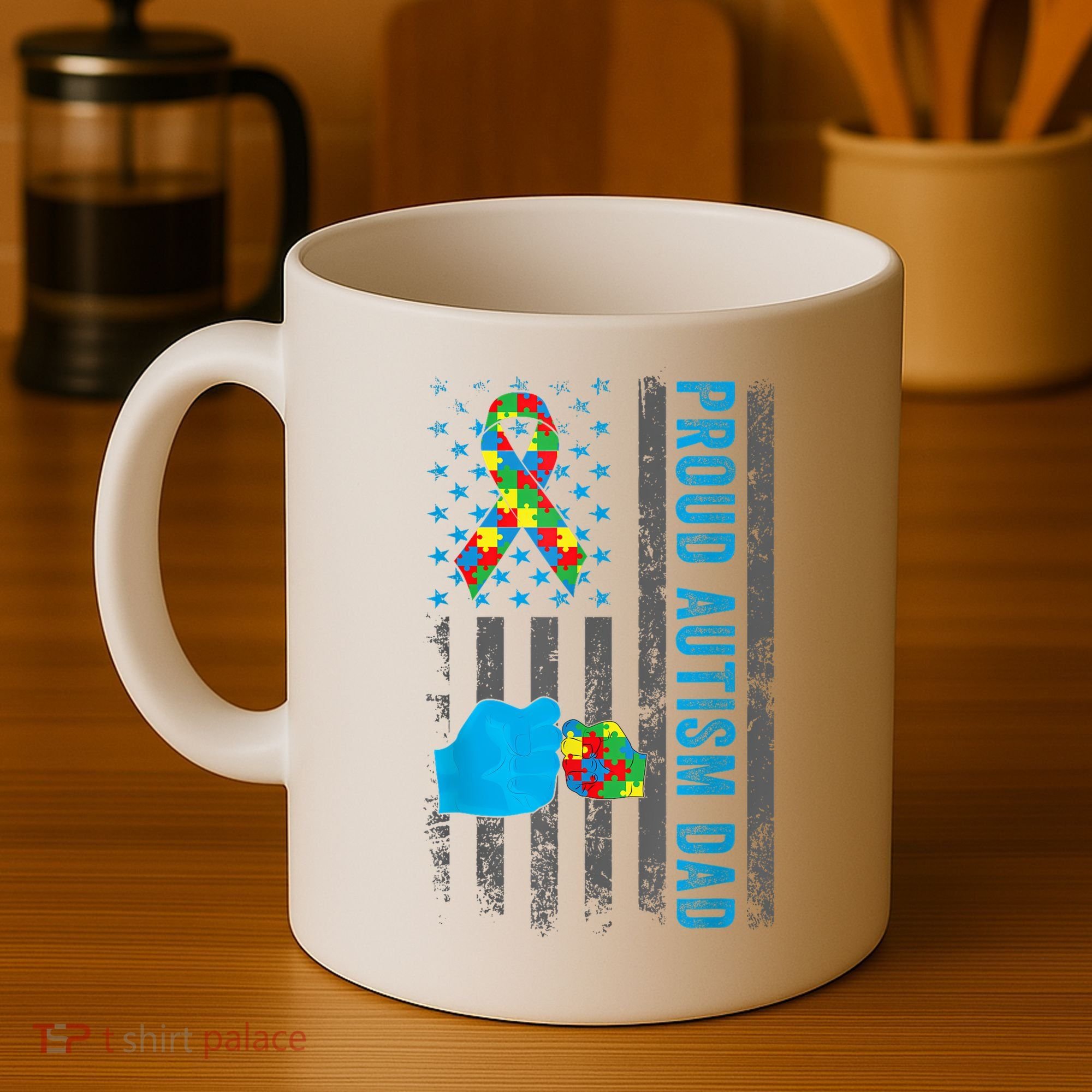 Proud Autism Dad American Flag USA Autism Awareness Dad  Coffee Mug
