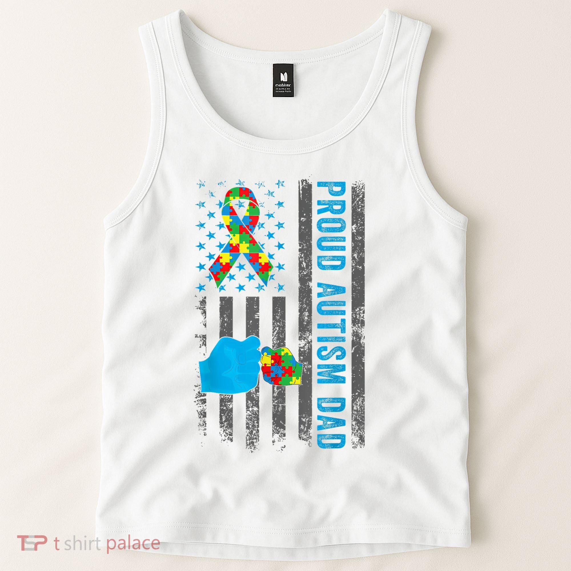 Proud Autism Dad American Flag USA Autism Awareness Dad  Tank Top
