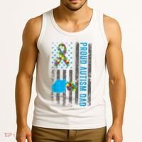 Proud Autism Dad American Flag USA Autism Awareness Dad  Tank Top thumb 3
