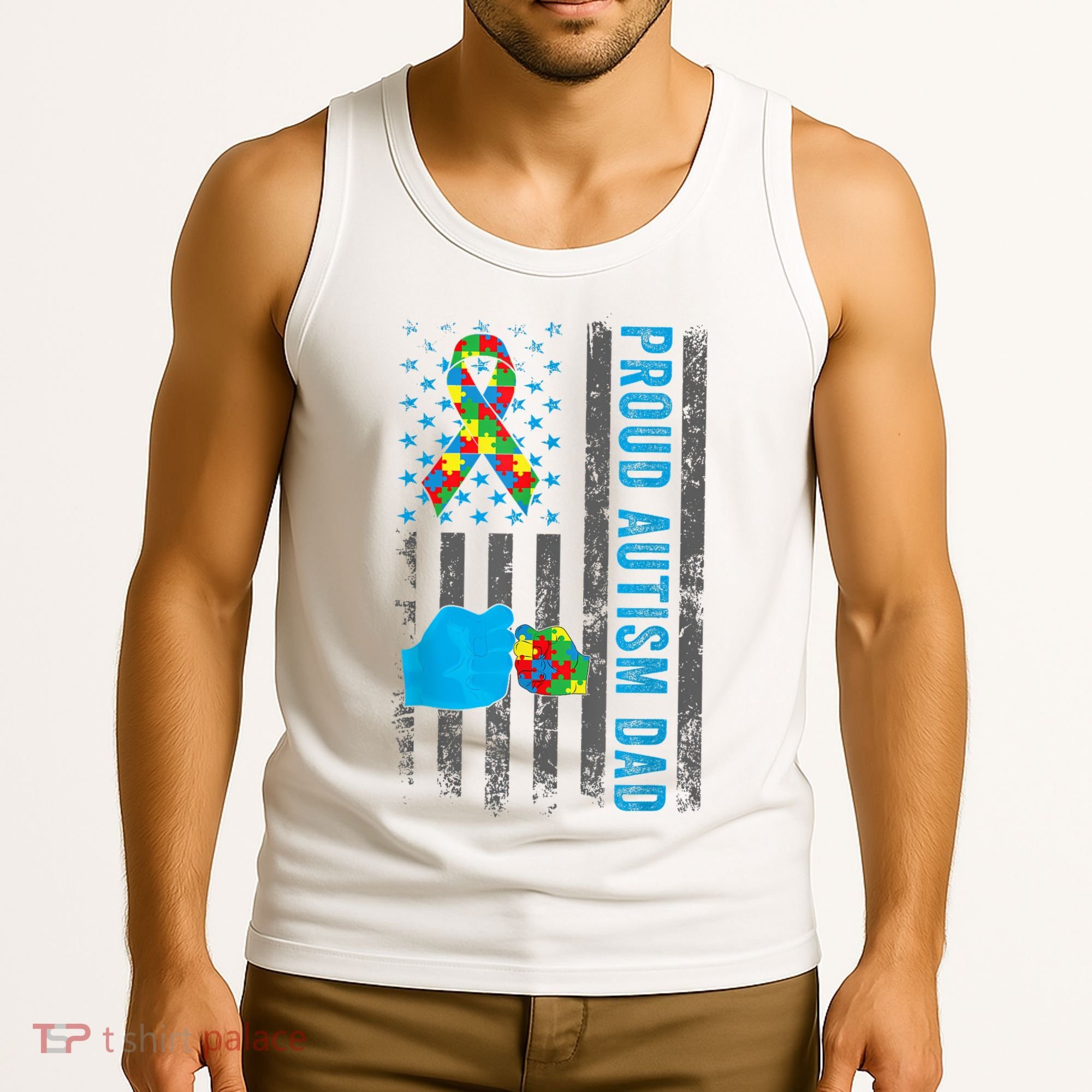 Proud Autism Dad American Flag USA Autism Awareness Dad  Tank Top