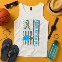 Proud Autism Dad American Flag USA Autism Awareness Dad  Tank Top thumb 4