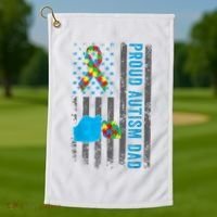 Proud Autism Dad American Flag USA Autism Awareness Dad  Golf Towel thumb 1