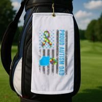 Proud Autism Dad American Flag USA Autism Awareness Dad  Golf Towel thumb 2