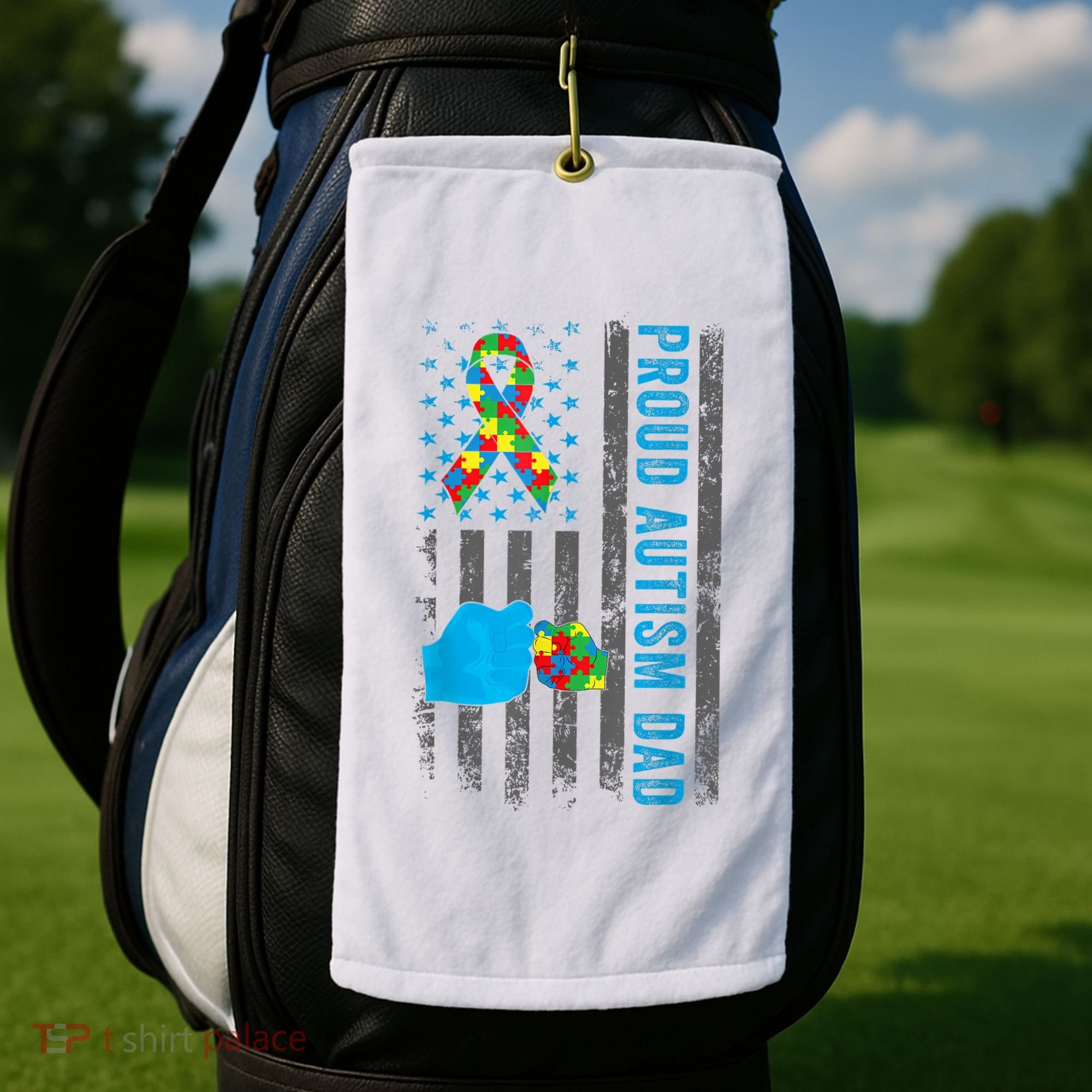 Proud Autism Dad American Flag USA Autism Awareness Dad  Golf Towel