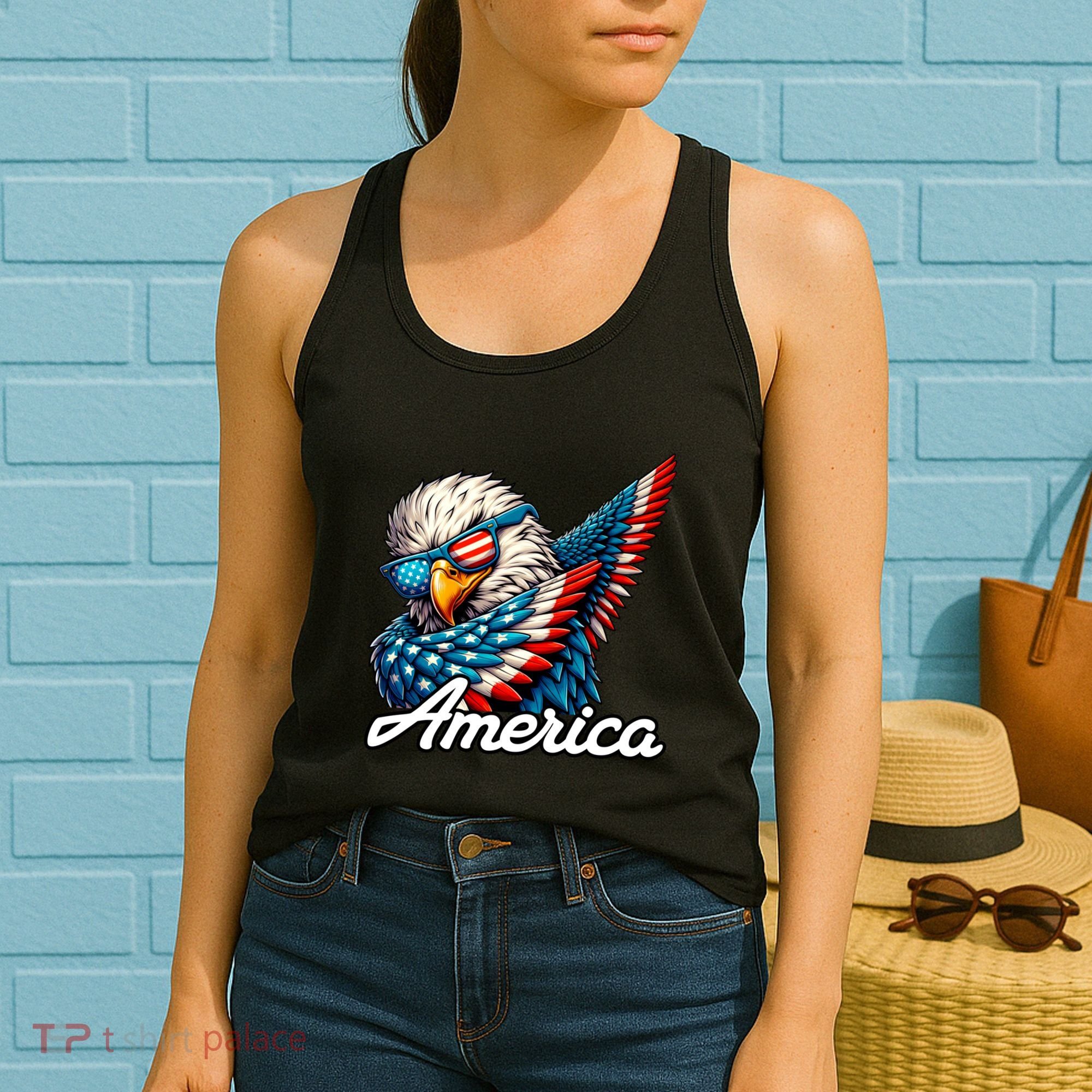Patriotic America Dabbing Bald Eagle Women's Tank Top