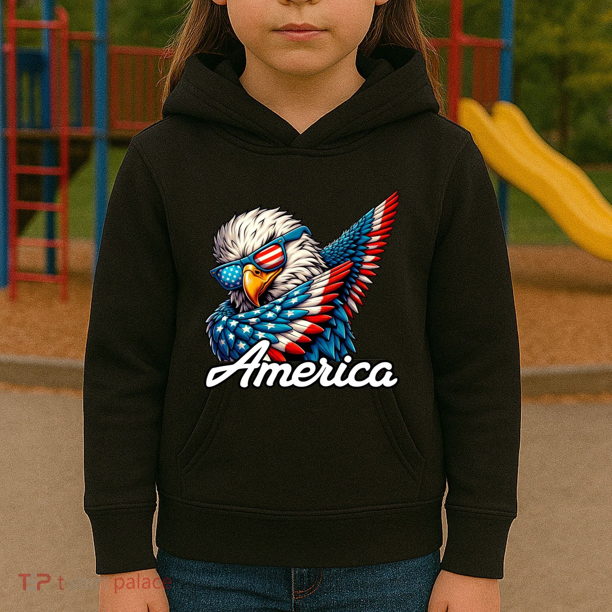 Patriotic America Dabbing Bald Eagle Kids Hoodie