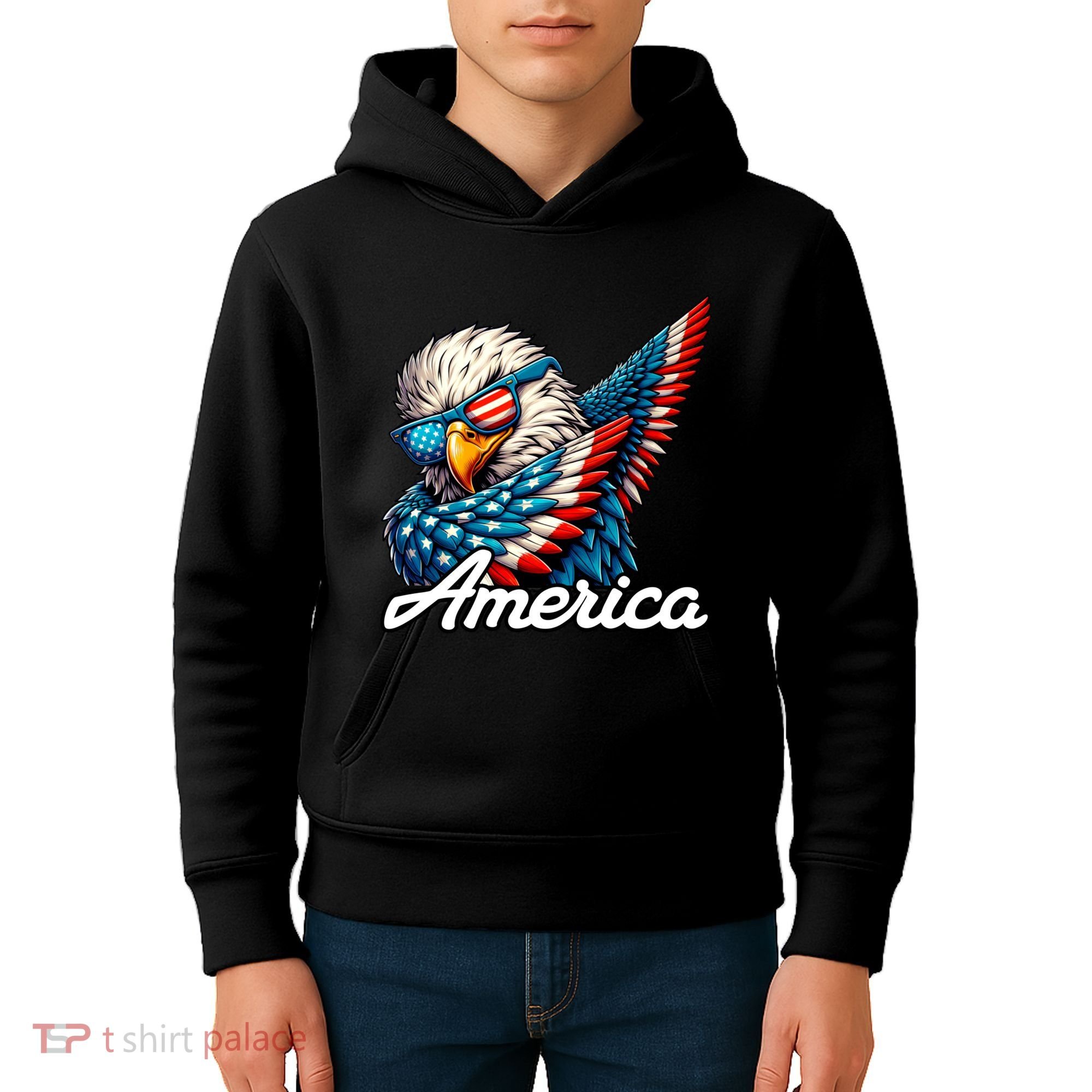 Patriotic America Dabbing Bald Eagle Kids Hoodie