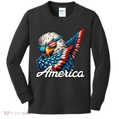 Patriotic America Dabbing Bald Eagle Kids Long Sleeve Shirt